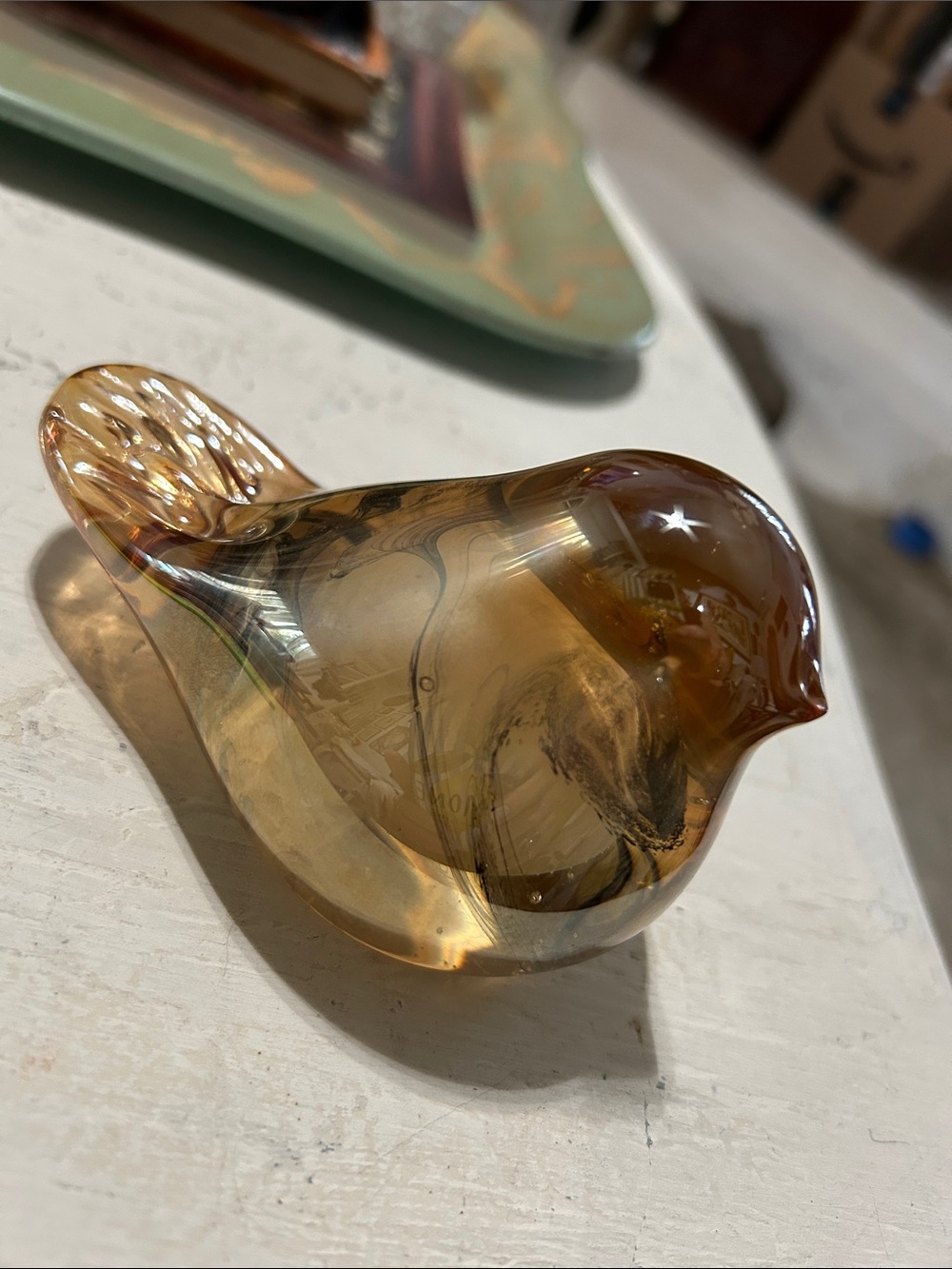 Amber Glass Bird Paperweight - Picture 4 of 5